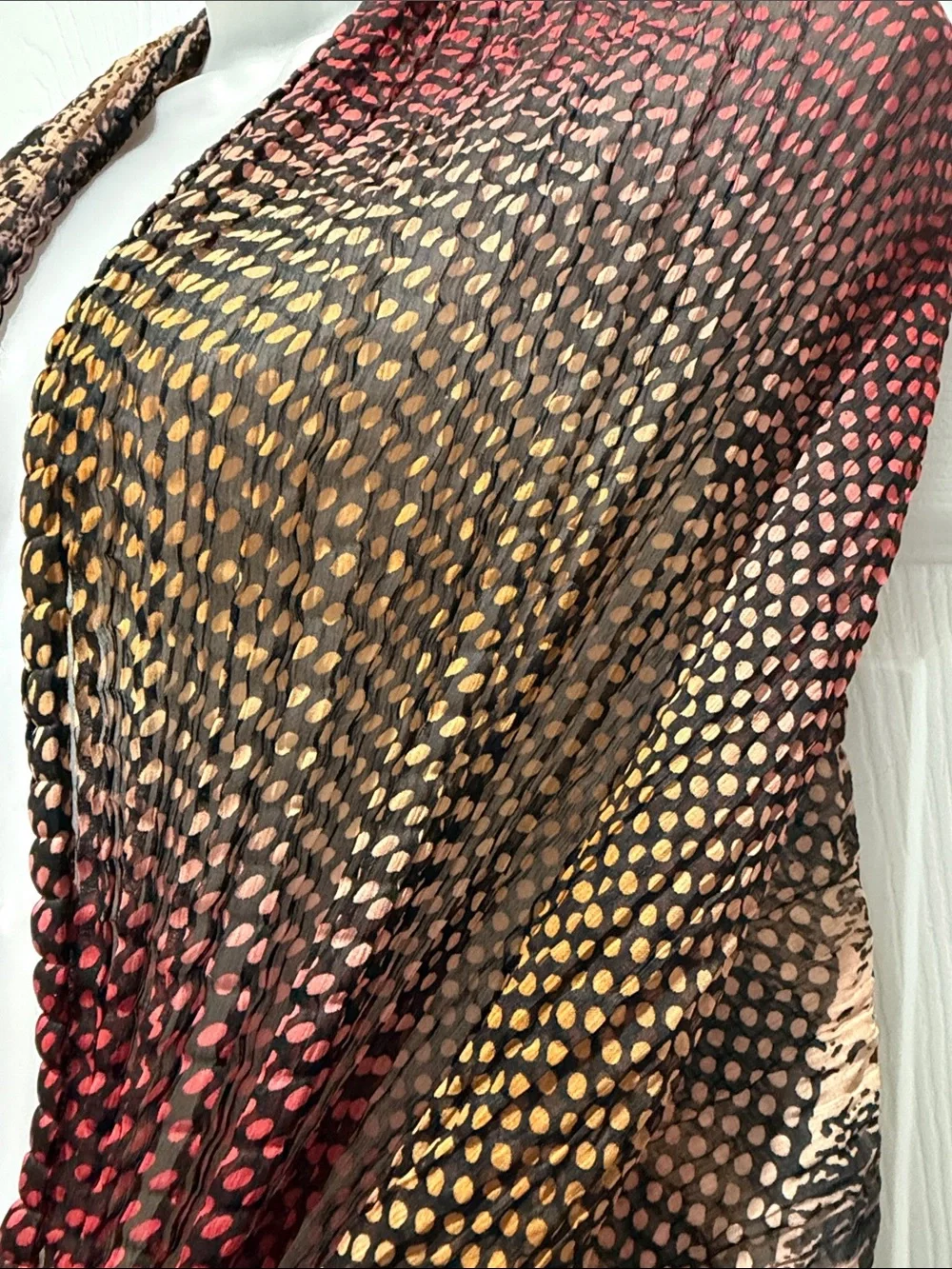 VTG Y2K Avant-Garde Mixed Print Plissé Micro-Pleated Asymmetric Statement Scarf